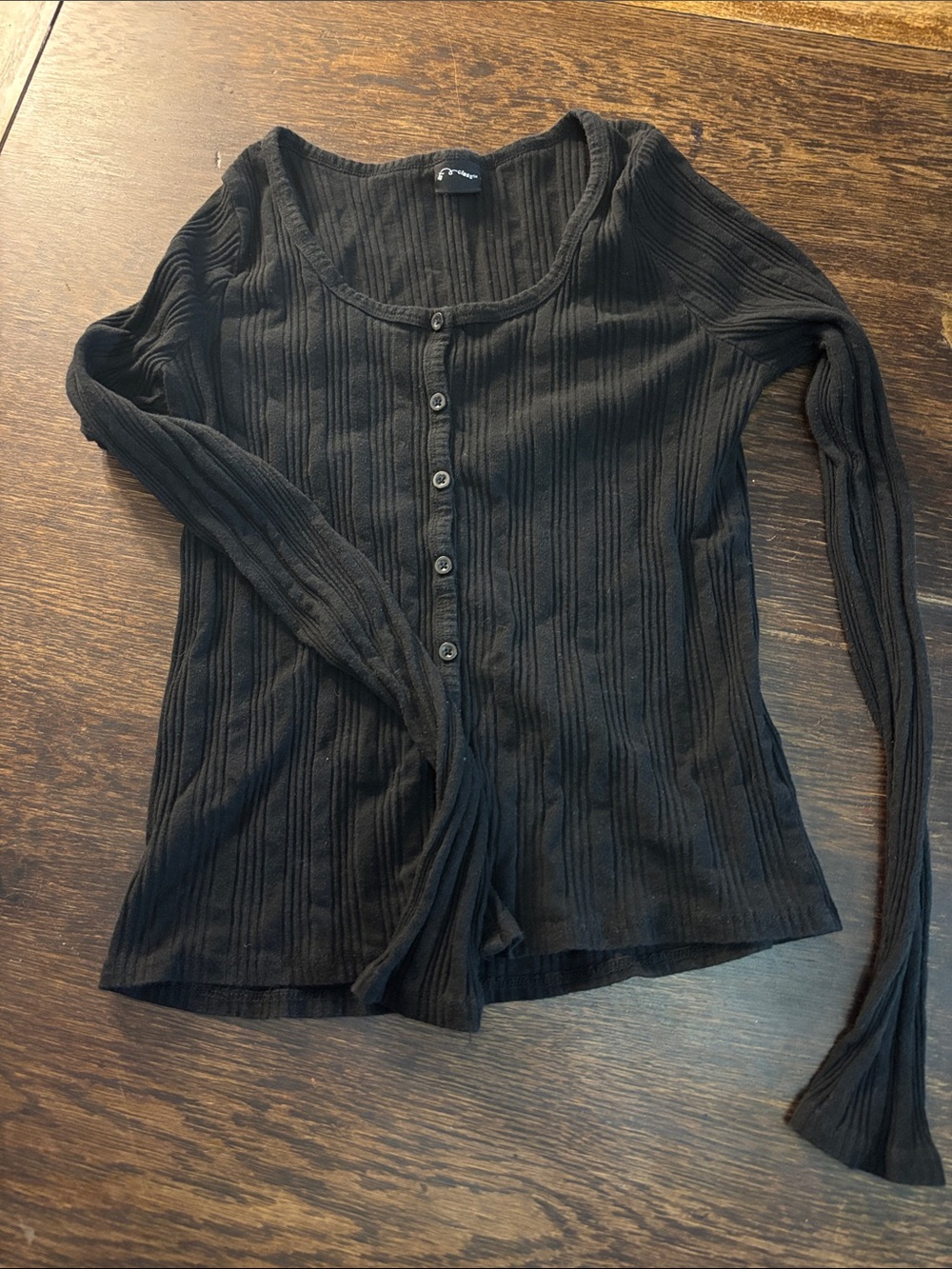 art class Black Ribbed Button-Front Long Sleeve Top